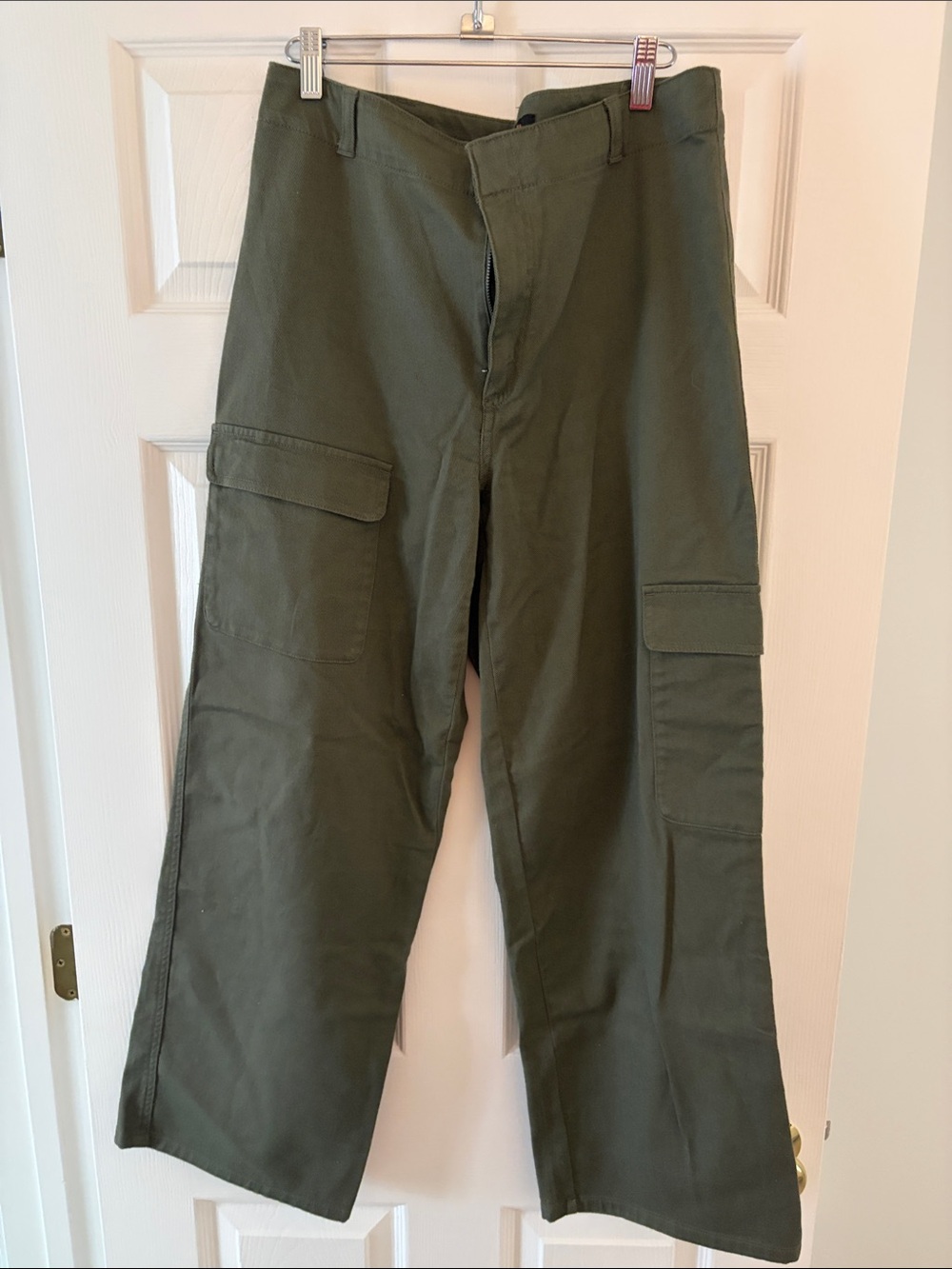 Quince Olive Green Cargo Pants, wide leg.